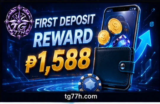 TG77 registration reward, first-deposit match and member account screen
